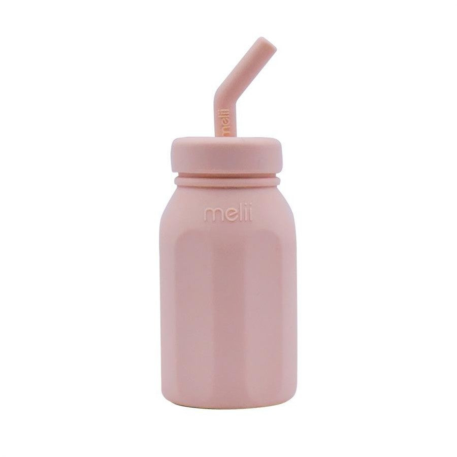 Silicone straw bottle pink