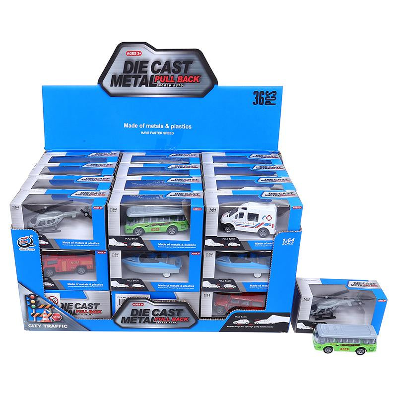 Die cast pull back city traffic vehicles assorted