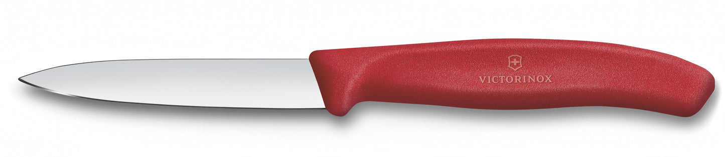 Paring knife straight edge pointed tip 8cm red