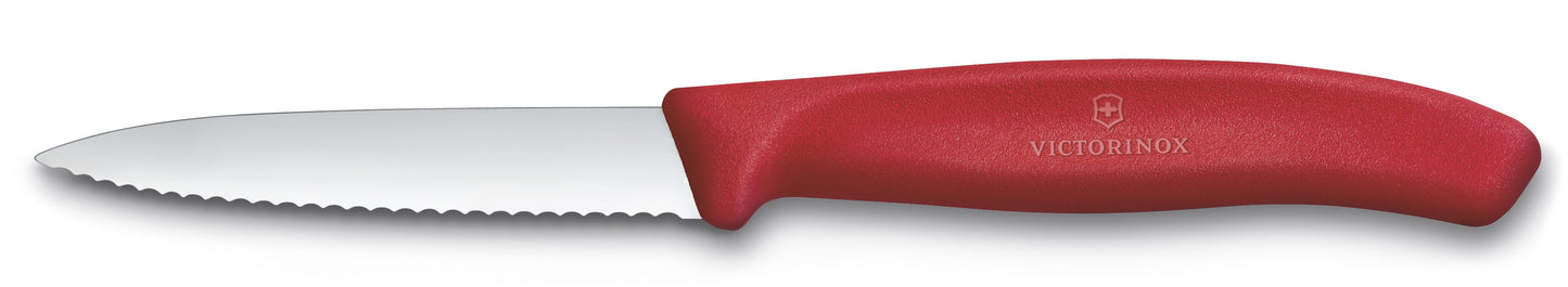 Paring knife wavy edge pointed tip 8cm red
