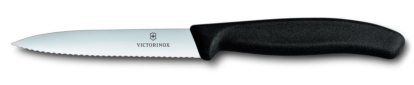 Paring knife wavy edge pointed tip 10cm black