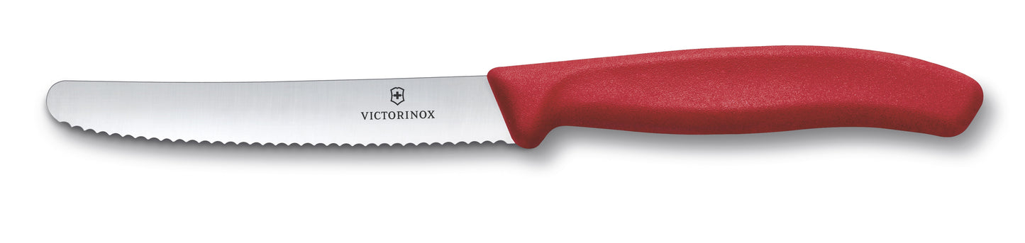Steak & Tomato knife wavy edge round tip 11cm red