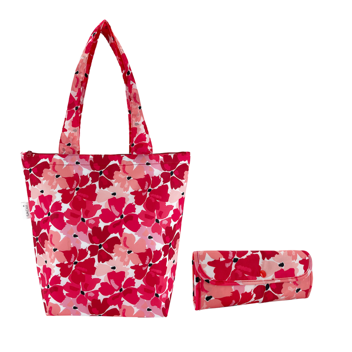 Insulated market tote bag red Poppies