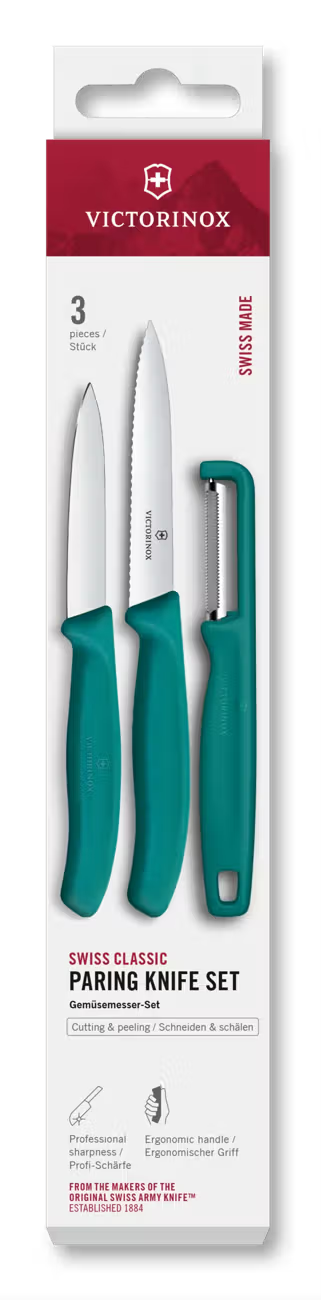 Knife set 3pce with peeler green