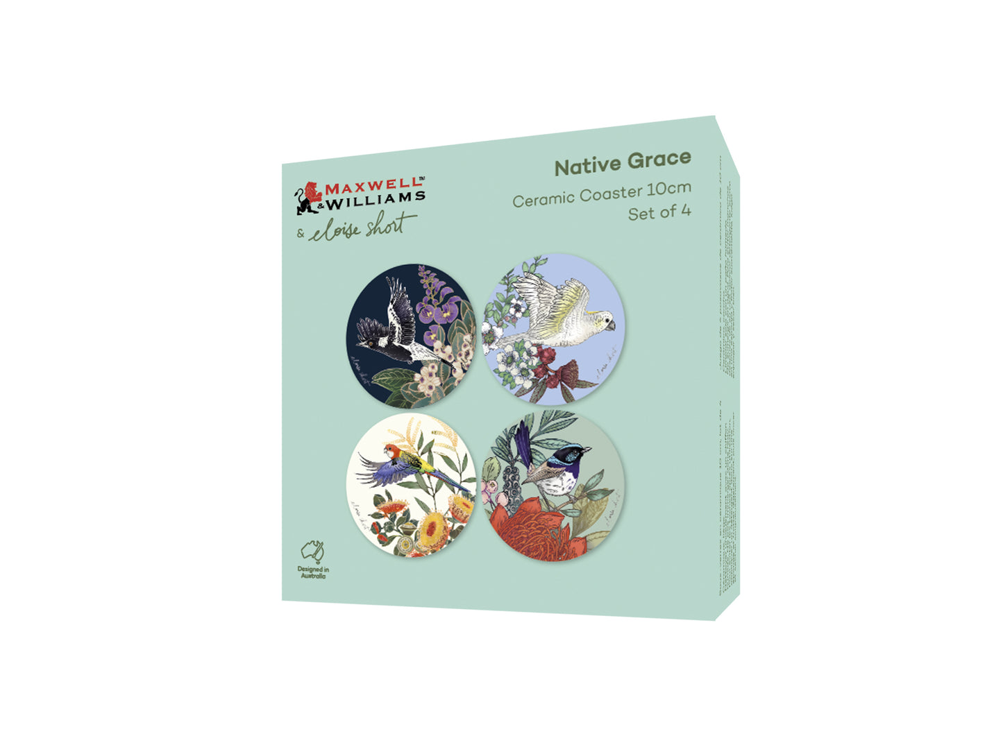 Eloise short native grace ceramic coaster 10cm set of 4 gift boxed