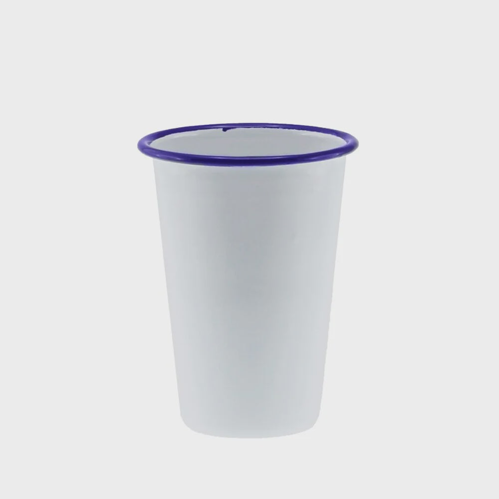 Enamel tumbler 8cm/425ml white/blue rim