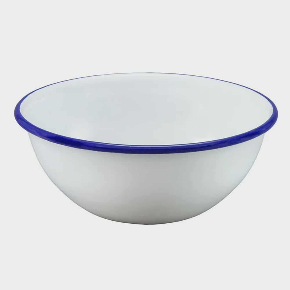 Enamel cereal/mixing bowl 14cm/650ml white/blue rim