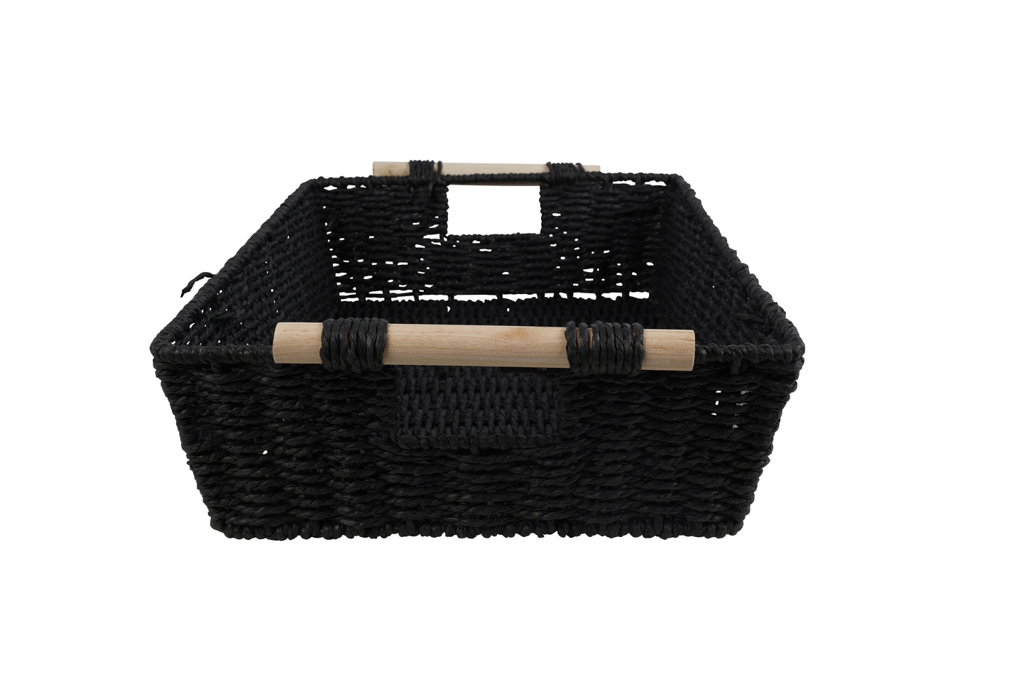 Cerci paper rope basket Blak w/wooden handle 46x33x11cm