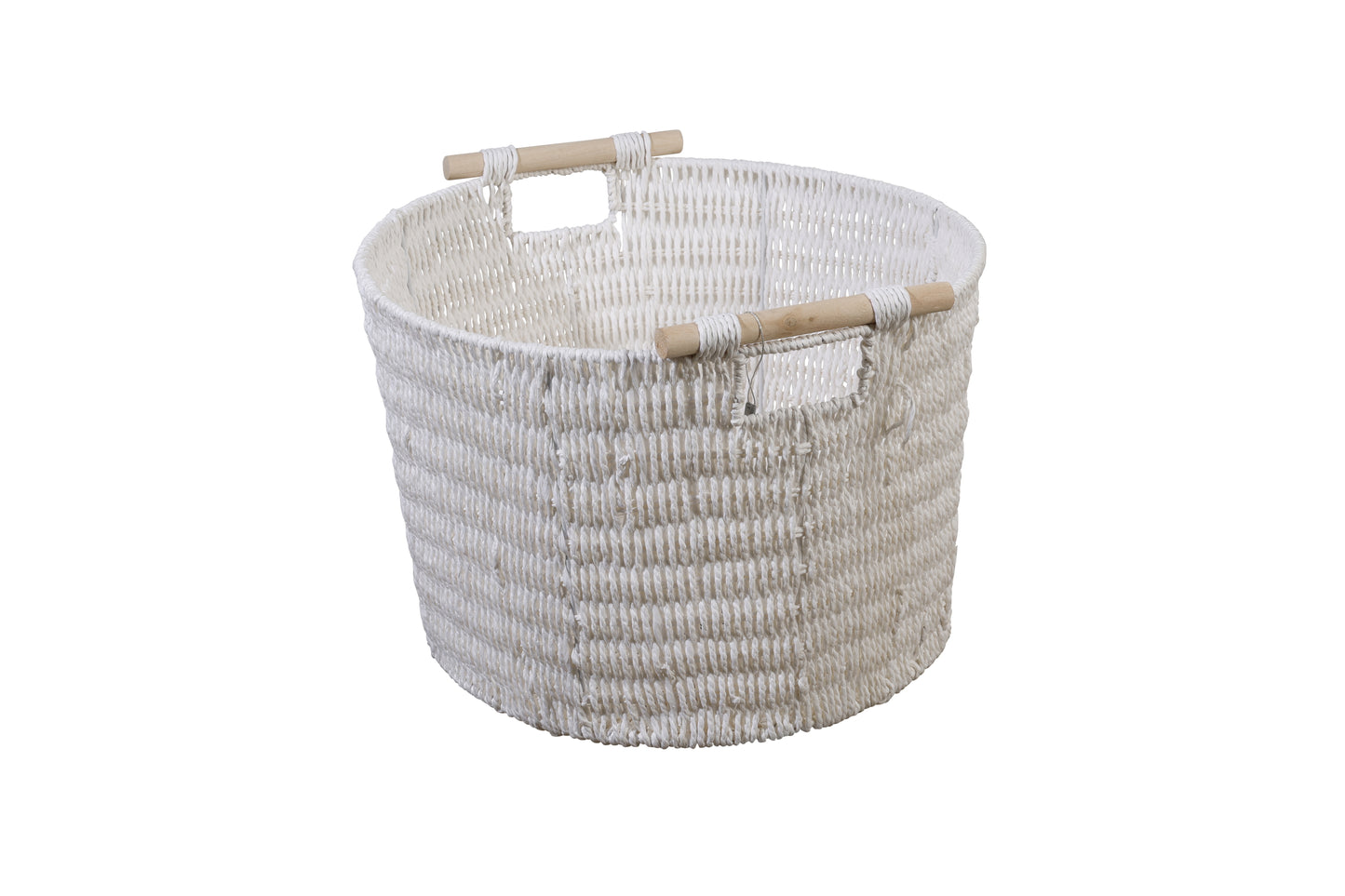 Cercy paper rope basket white w/wood handle 45x30cm