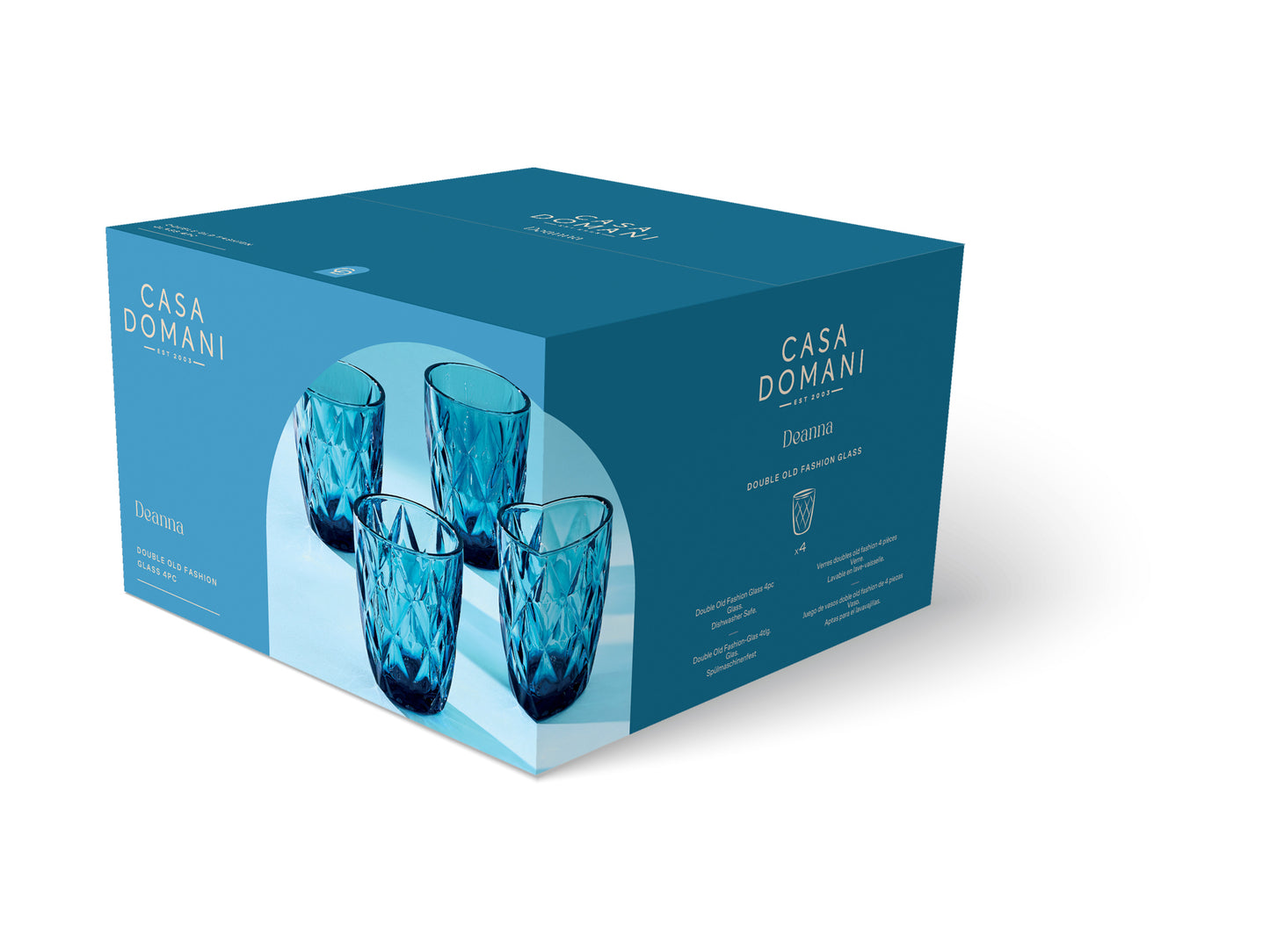 Deanna Double Old Fashion Glass Blue 4pce