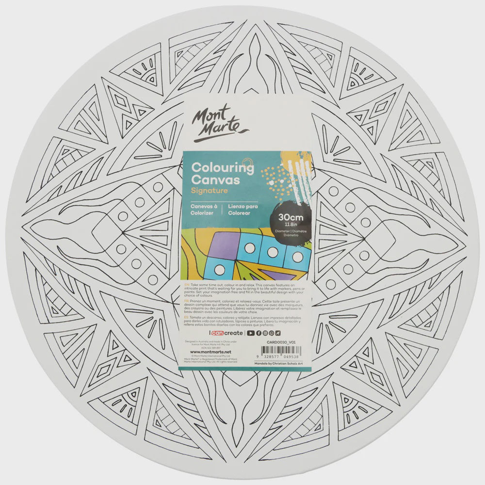 Colouring canvas 30cm round mandala asst