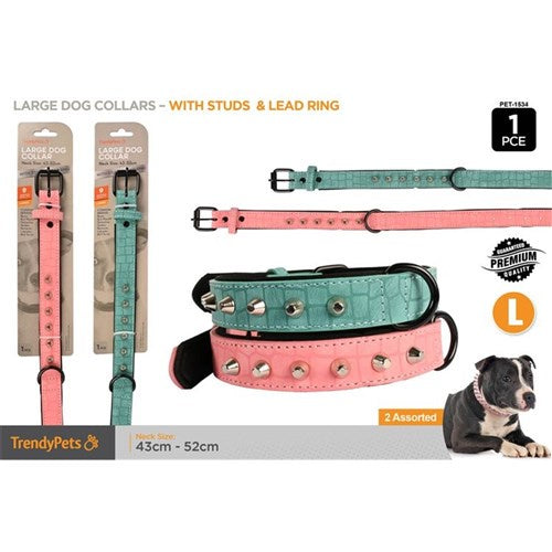 Pet collar studded 43-52cm asst