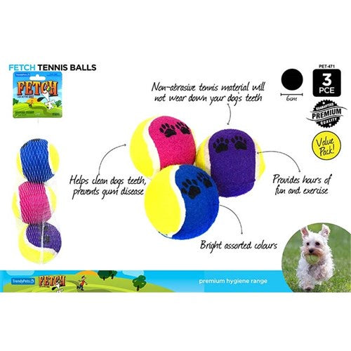 3pc Fetch Tennis Balls 6.5cm