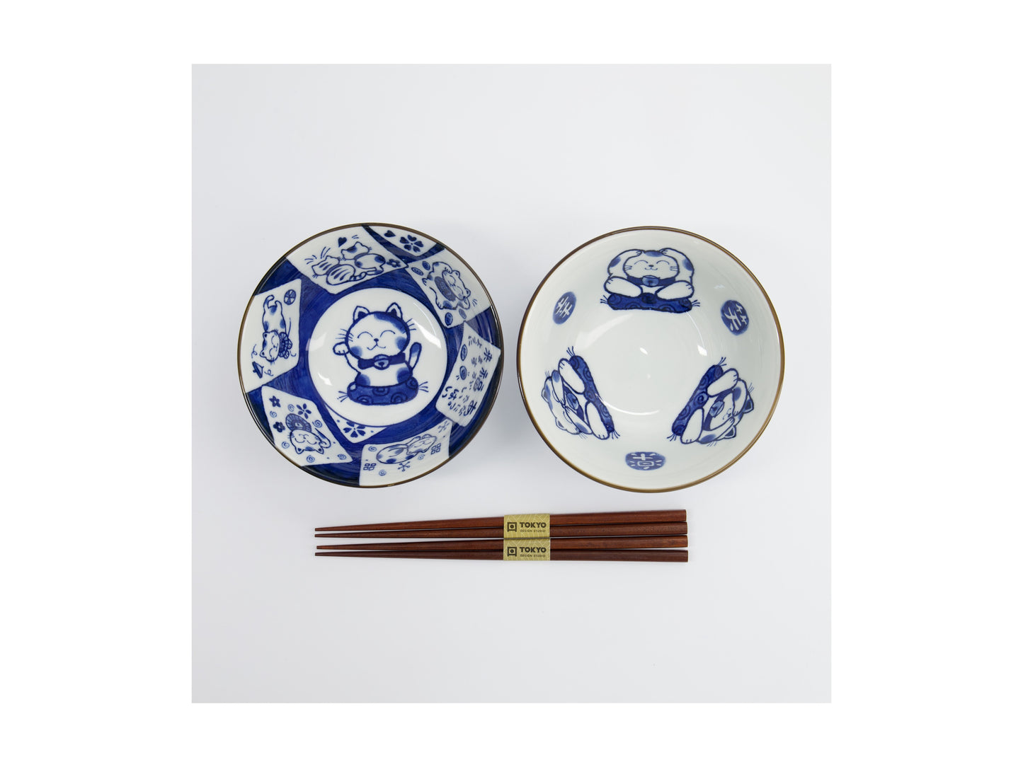 Kawaii Neko bowl 2pc w/chopsticks white cat GB