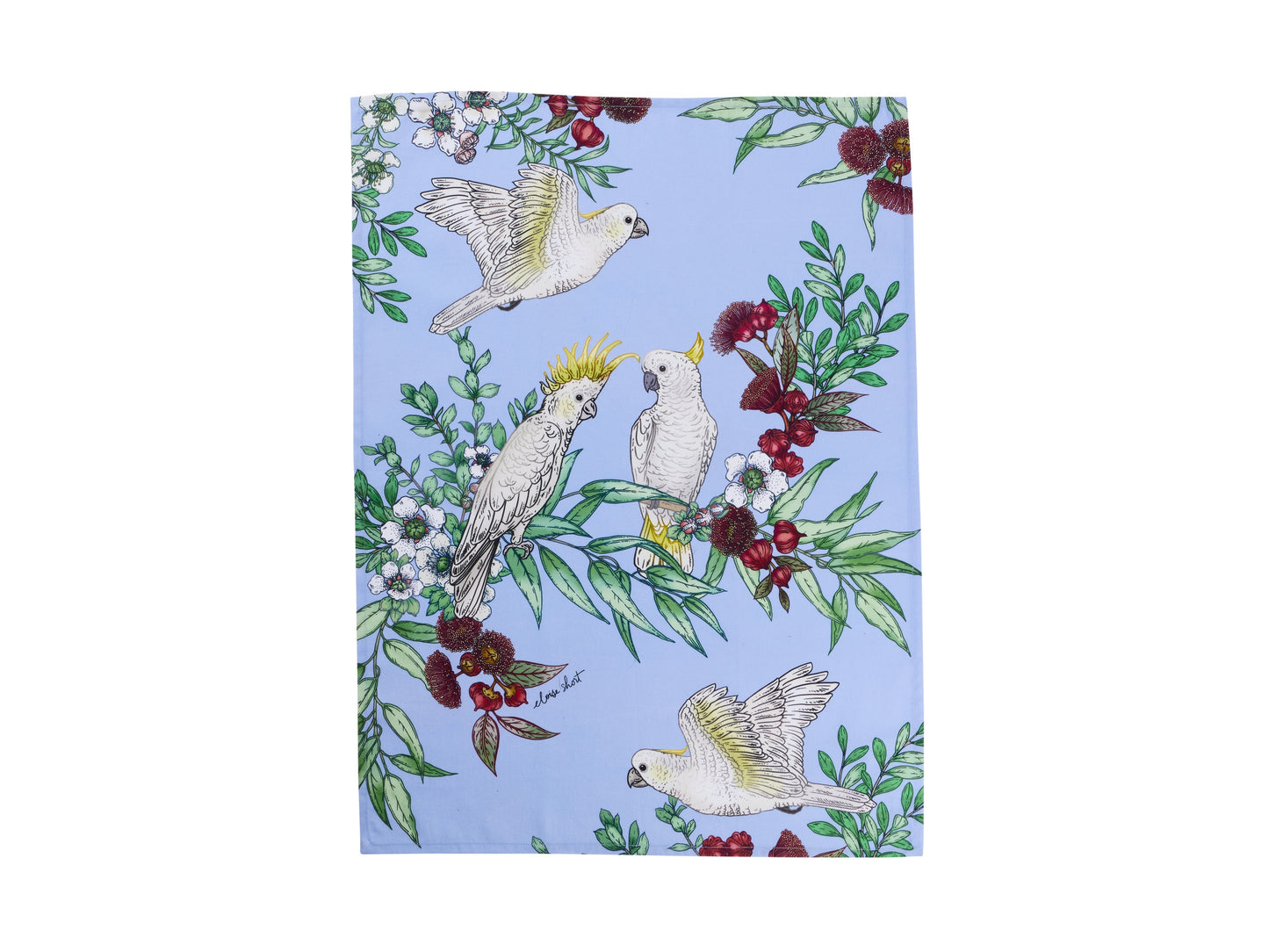 Eloise Short native grace yellow crested cockatoo tea towel 50x70cm