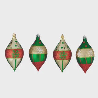 S/4 Droplet bauble 14cm Red/Green/Gold