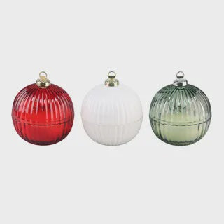 Bauble candle glass/wax 11cm multi 3asst