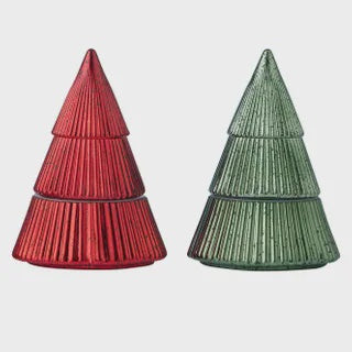 Tree candle glass/wax 12x17cm multi 2asst