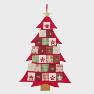 Tree advent calendar w/star poly 61x97cm