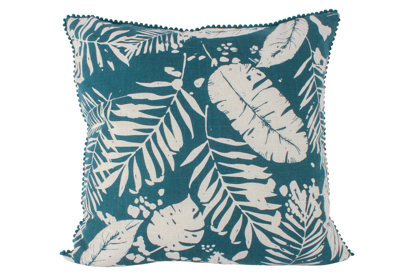 Berwin Emerald linen leaf print filled cushion 45x45cm