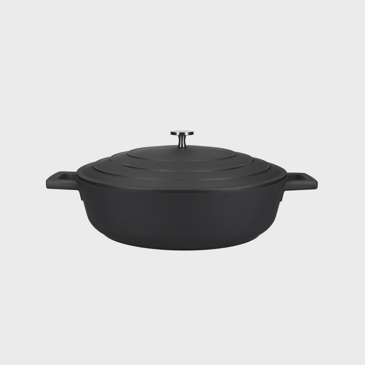 Shallow Cast Aluminium Casserole Dish with Lid 4L/28cm Black