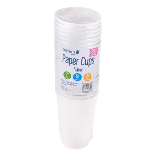 Paper cup white 20pk 500ml