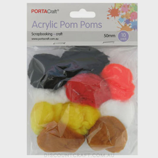 Acrylic pom poms 50mm 10pk
