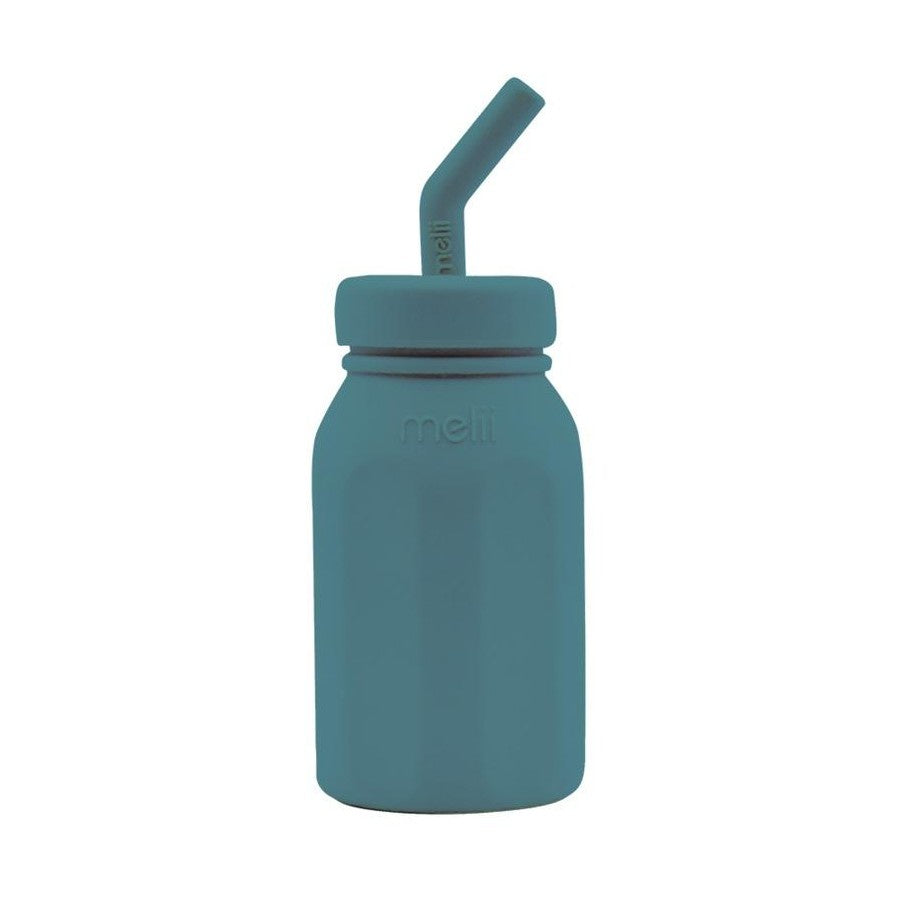 Silicone straw bottle blue