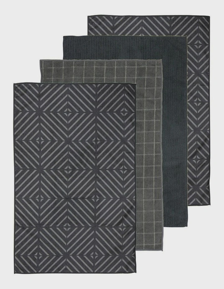Kitchen towel microfibre 4pk charcoal