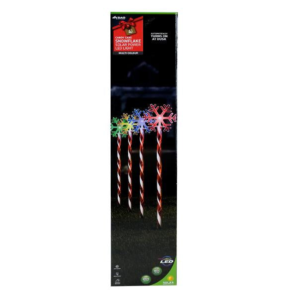 Solar Candy Cane Stake Light Snowflake 4pack