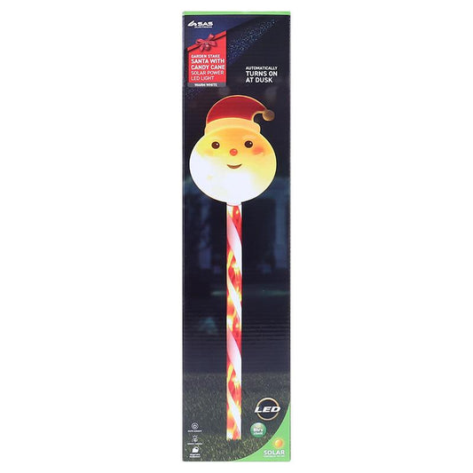 Stake light solar Christmas Santa head with candy strip