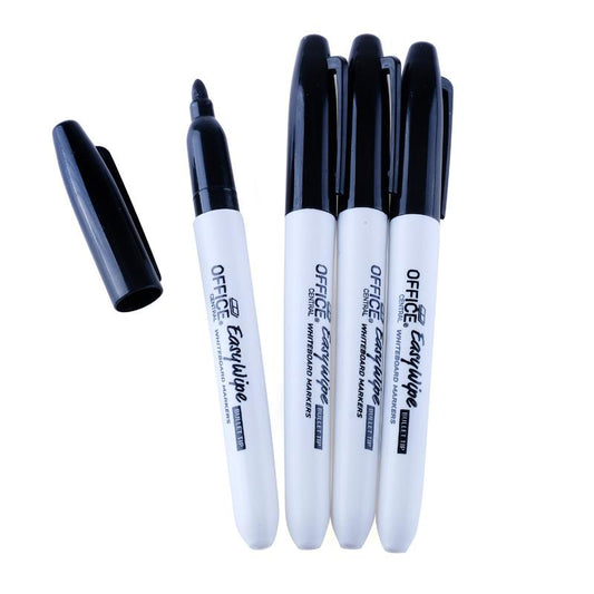 Markers whiteboard fine tip black 4pk