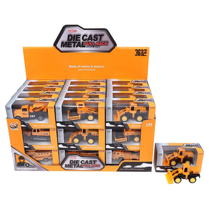 Die cast pull back engineering vehicles 6 assorted designs