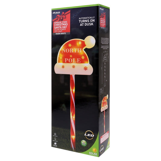 Stake light solar Christmas hat with candy stripe