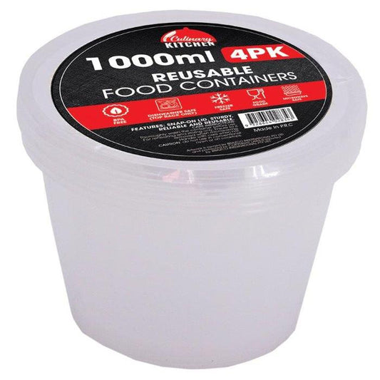 Reusable round takeaway food container 1000ml 4pk