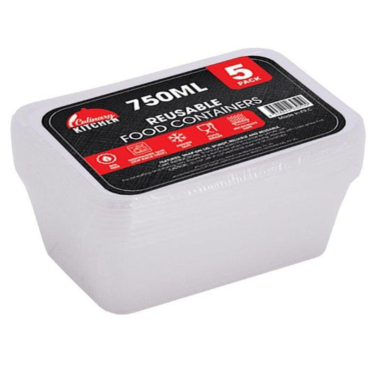 Reusable food container rectangle 750ml 5pk