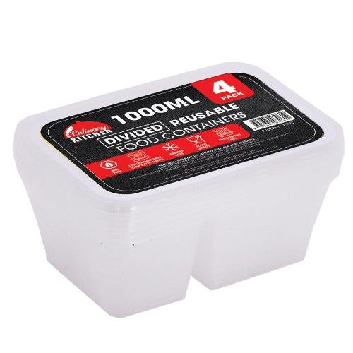 Reusable rectangular divided container 1000ml 4pk