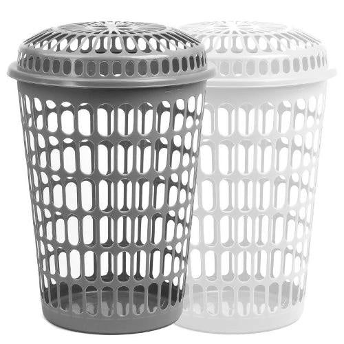 Laundry basket round with lid 65L