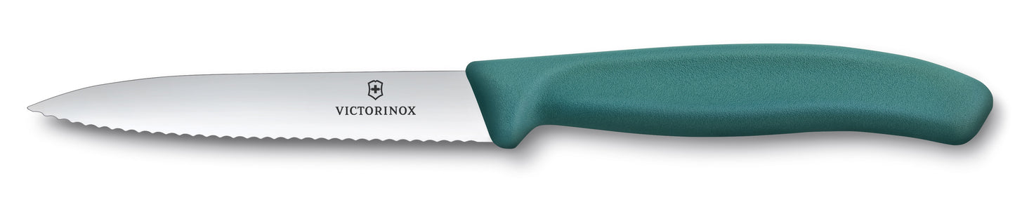 Paring knife wavy edge pointed tip 10cm green