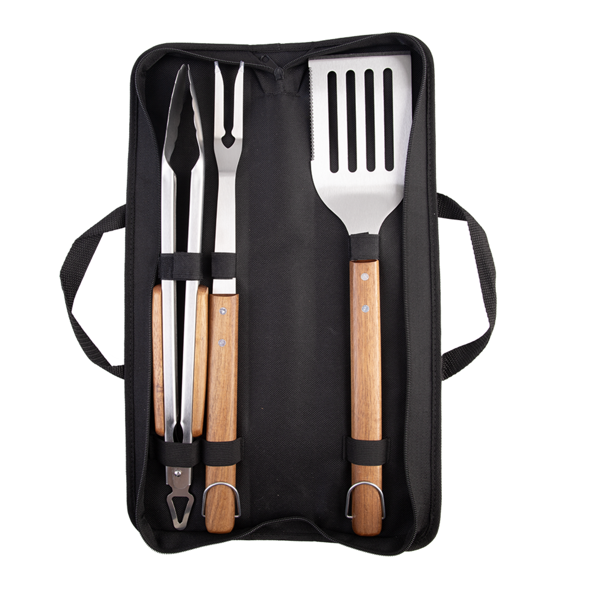 Urban Grill 3pce BBQ tool set Acacia handle w/carry case