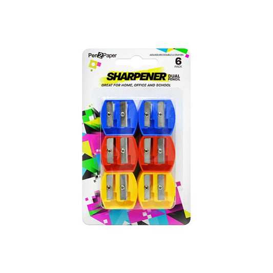 Pencil sharpener dual hole pack of 6