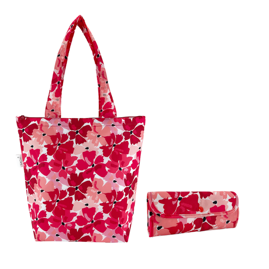 Insulated market tote bag red Poppies
