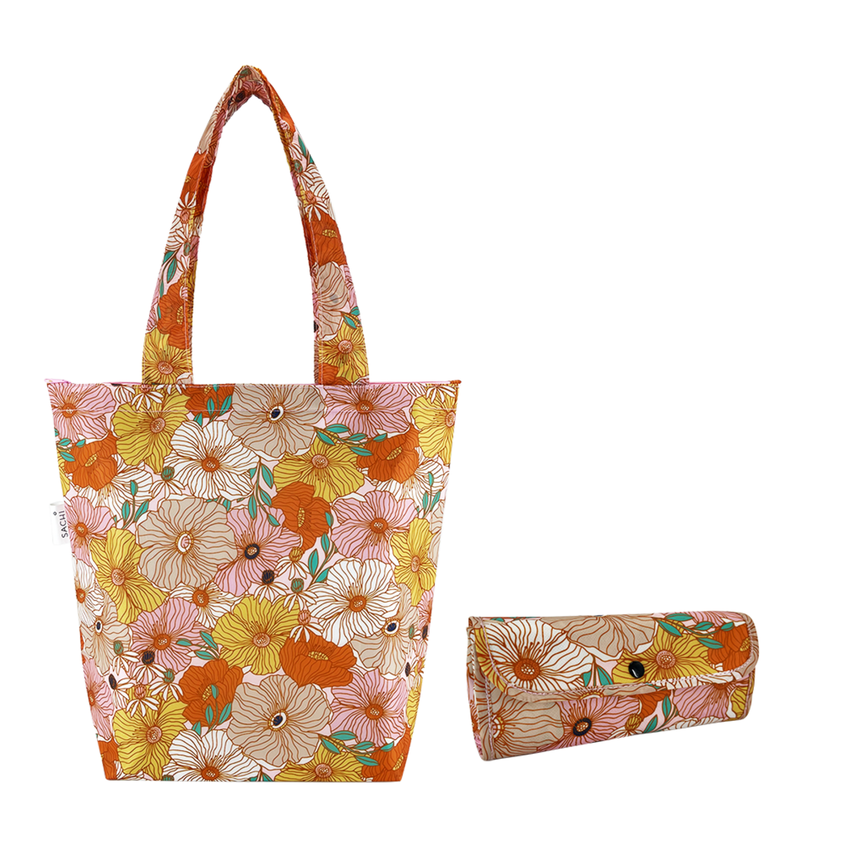 Insulated market tote retro floral