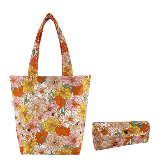Insulated market tote retro floral