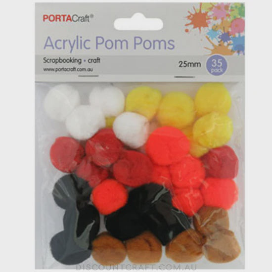 Acrylic pom poms 25mm 35pk