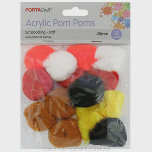 Acrylic pom poms 40mm 15pk