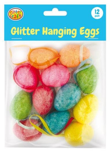 Glitter hanging eggs 40mm 12pk