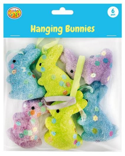 Sequin foam hanging bunnies 85mm 6pk
