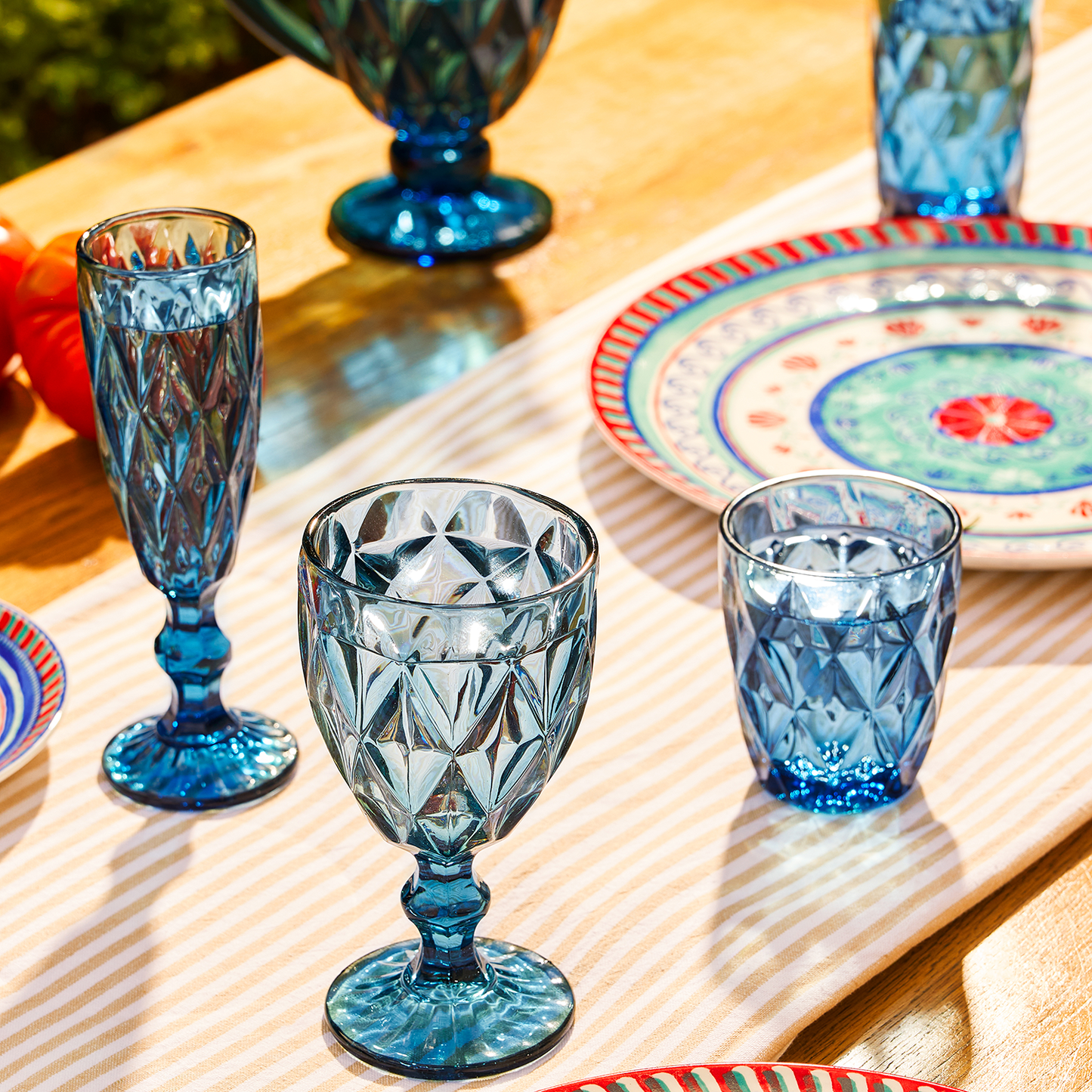 Deanna Double Old Fashion Glass Blue 4pce