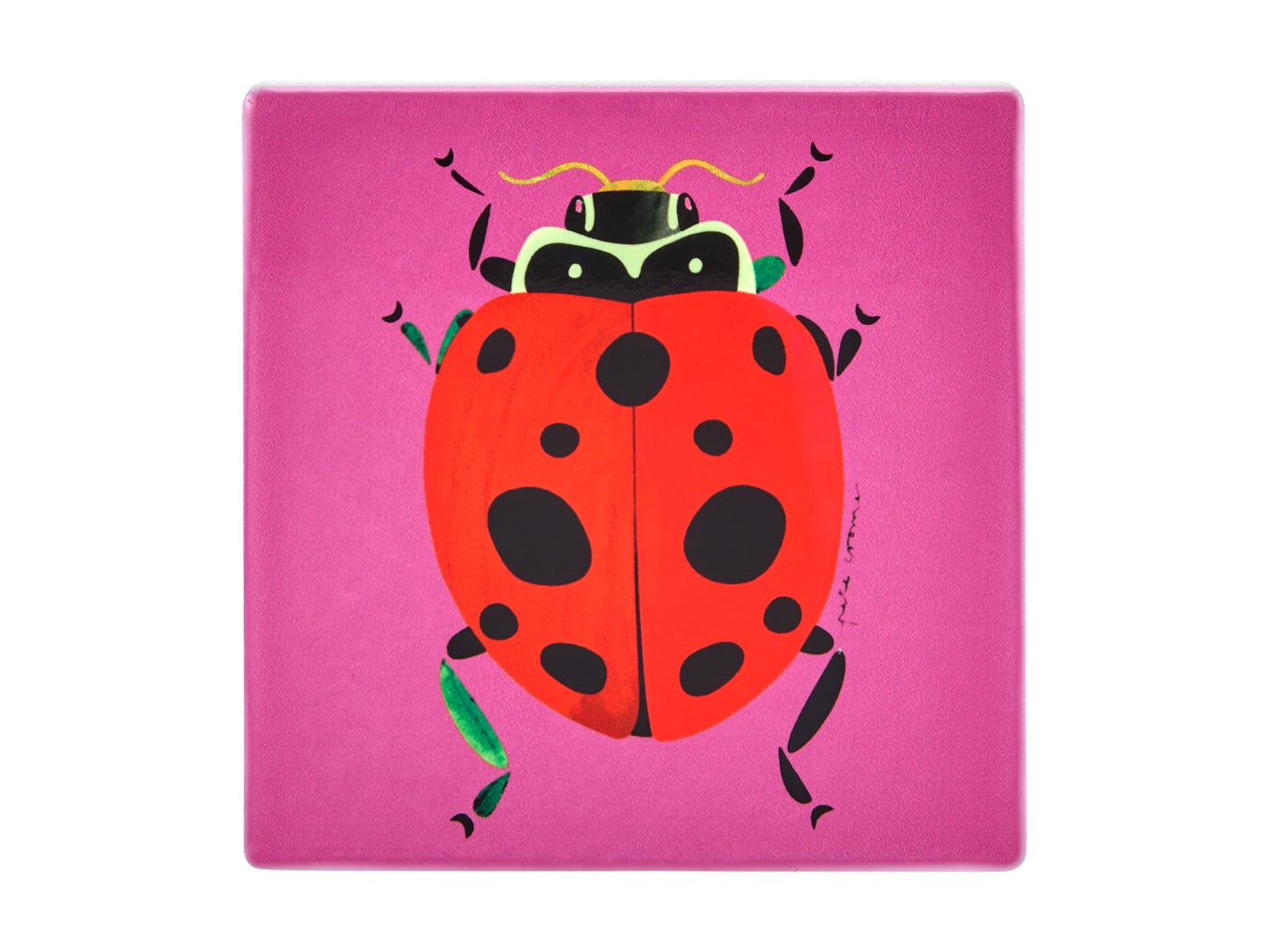 Pete Cromer garden ceramic sq coaster 9.5cm Ladybird